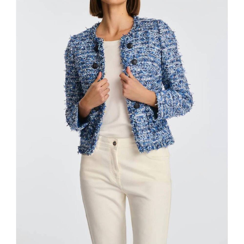 NEW WEILL fringe tweed catalyna jean jacket in blue